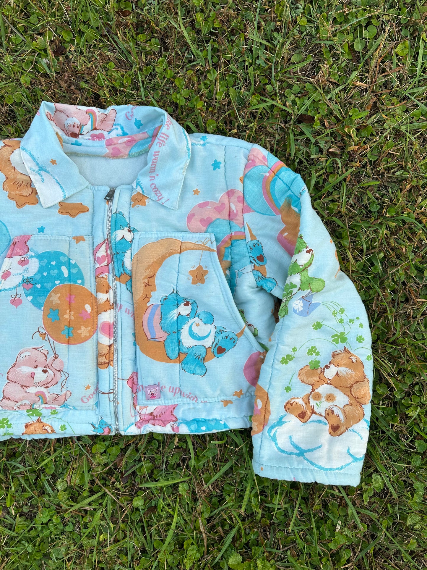 upcycled vintage carebears sleeping bag coat