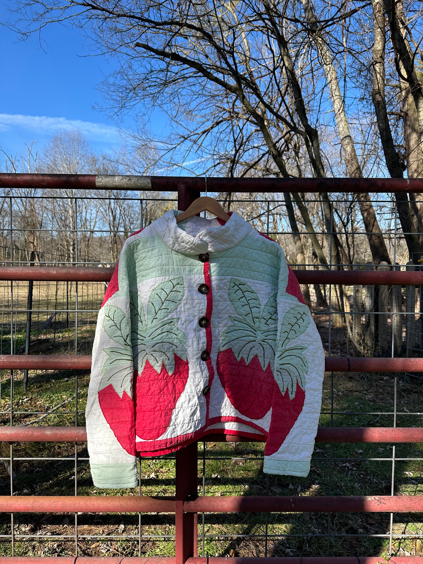 Vintage Upcycled Strawberry Quilt Coat