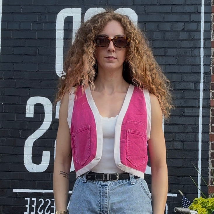 upcycled pink denim vest