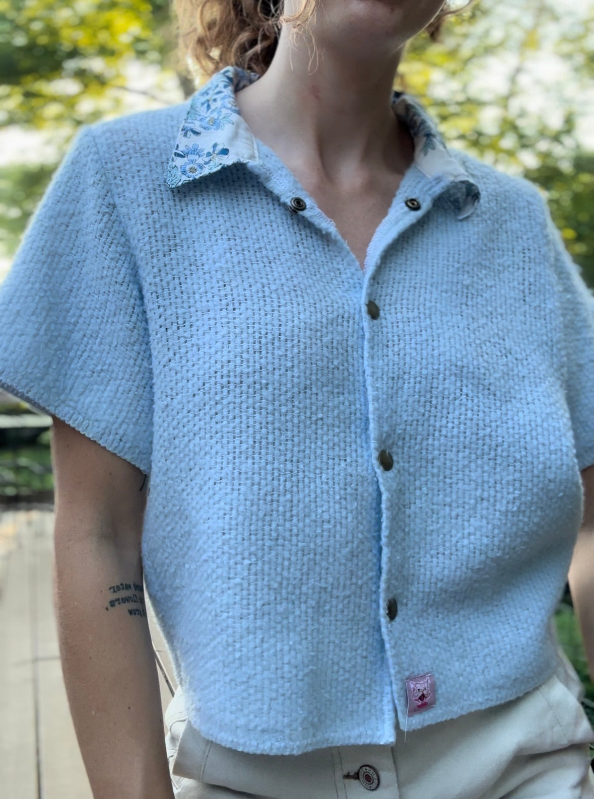 upcycled blue blanket button up