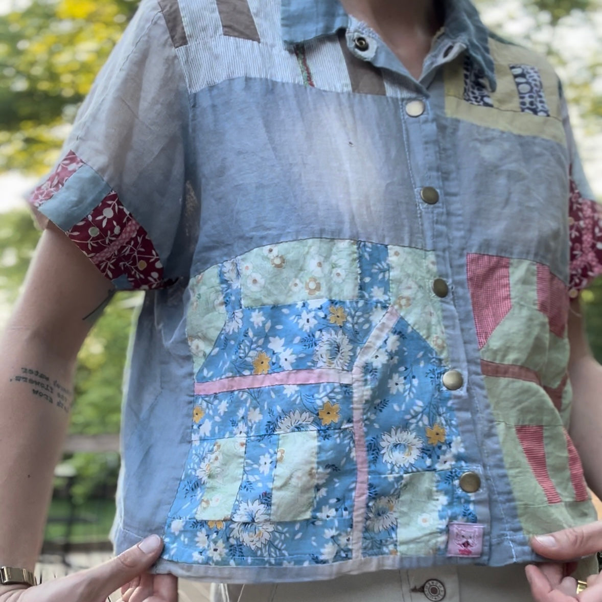 upcycled house quilt topper button up