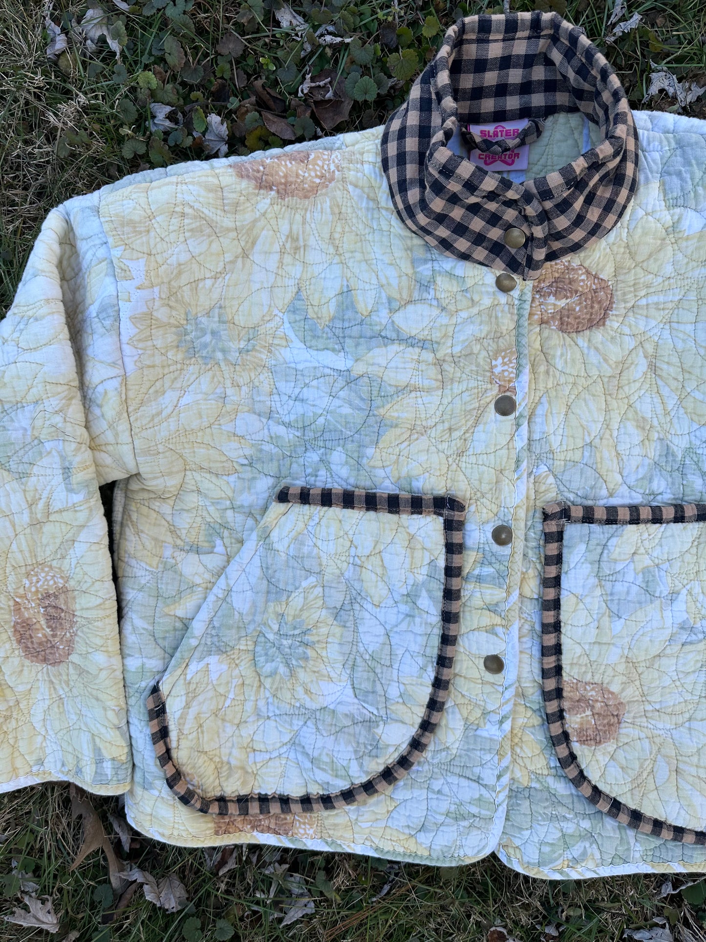 Vintage Upcycled Sunflower Quilted Coat