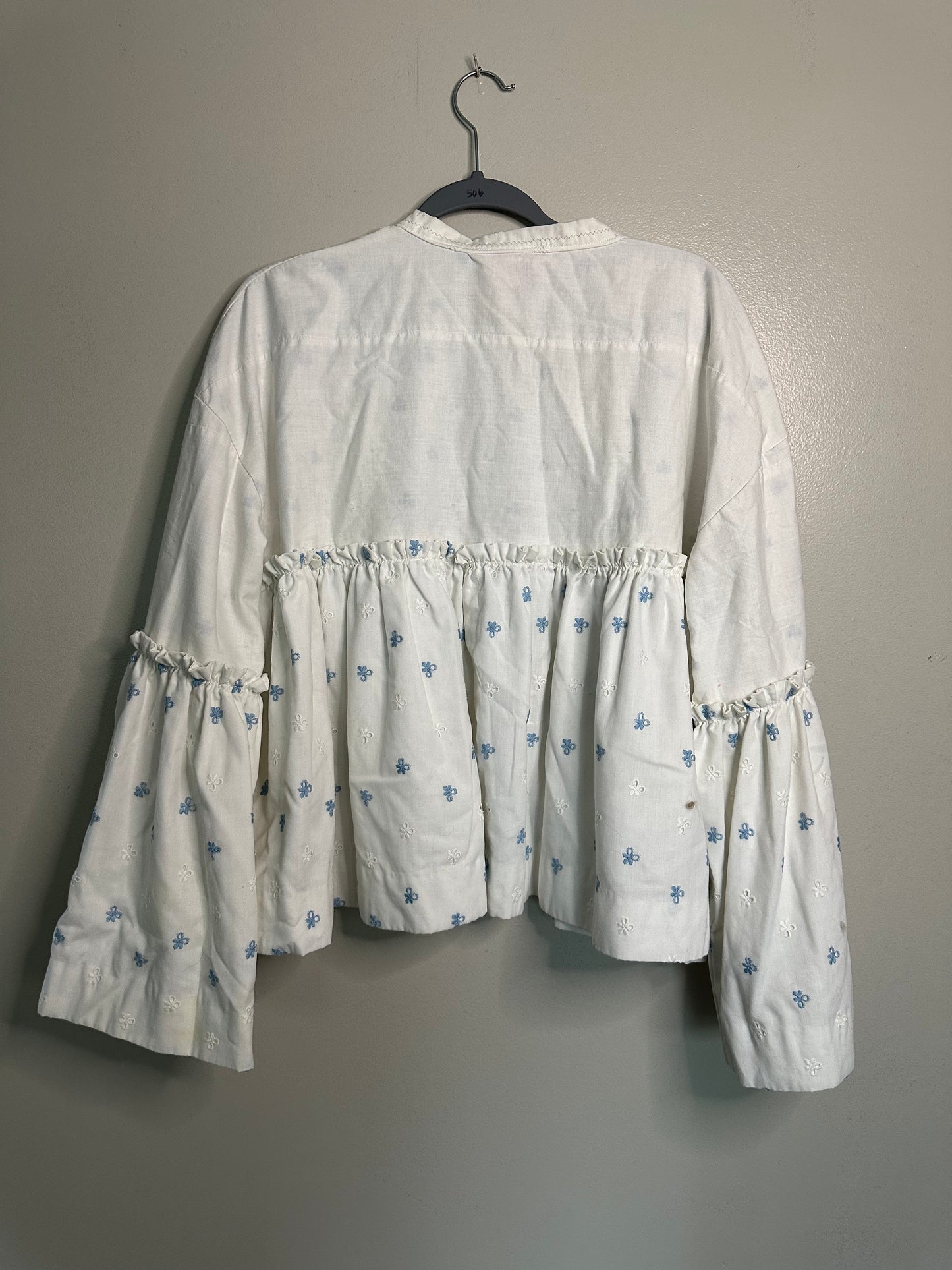 Upcycled Blue + White Eyelet Cardigan