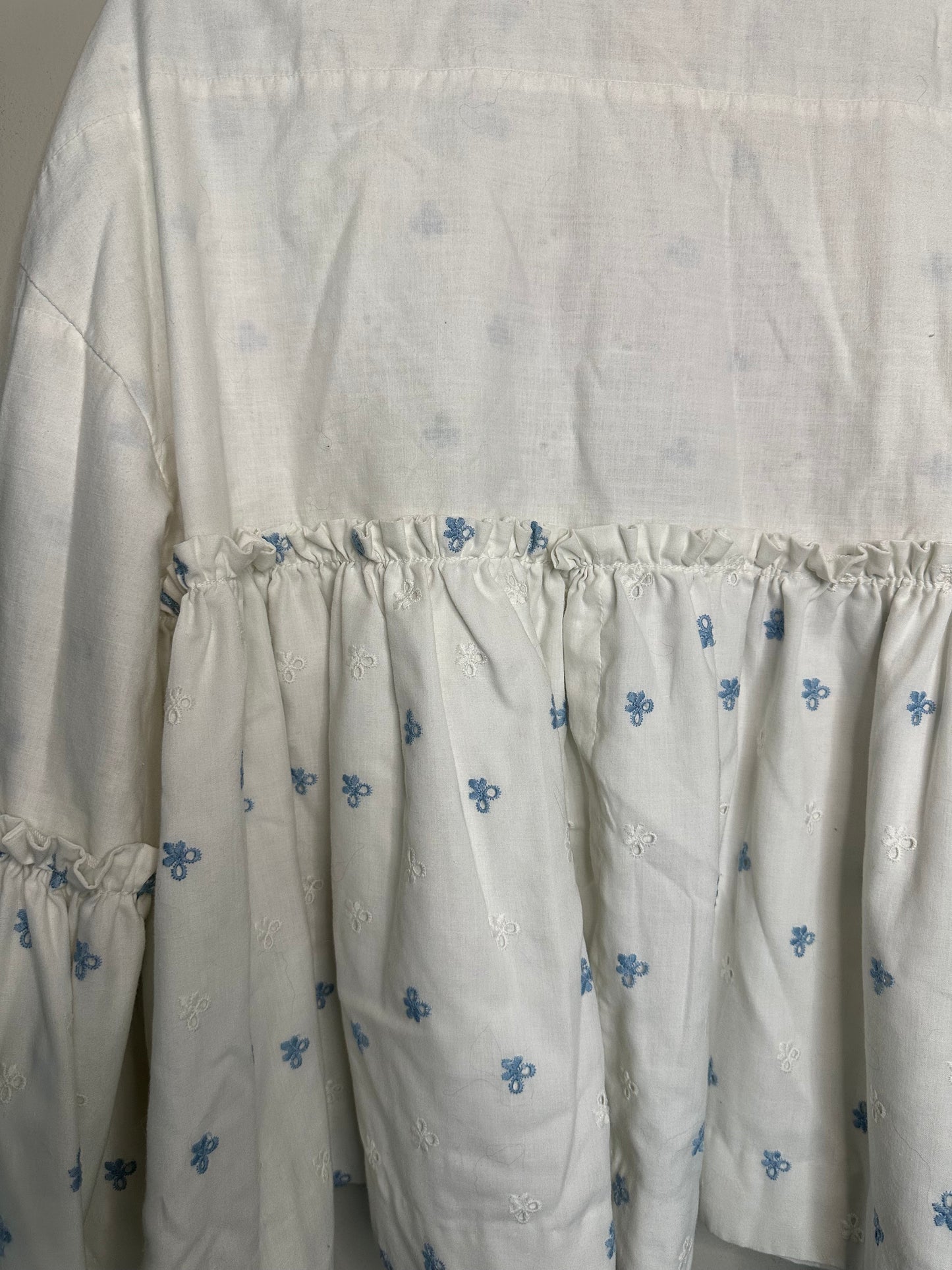 Upcycled Blue + White Eyelet Cardigan
