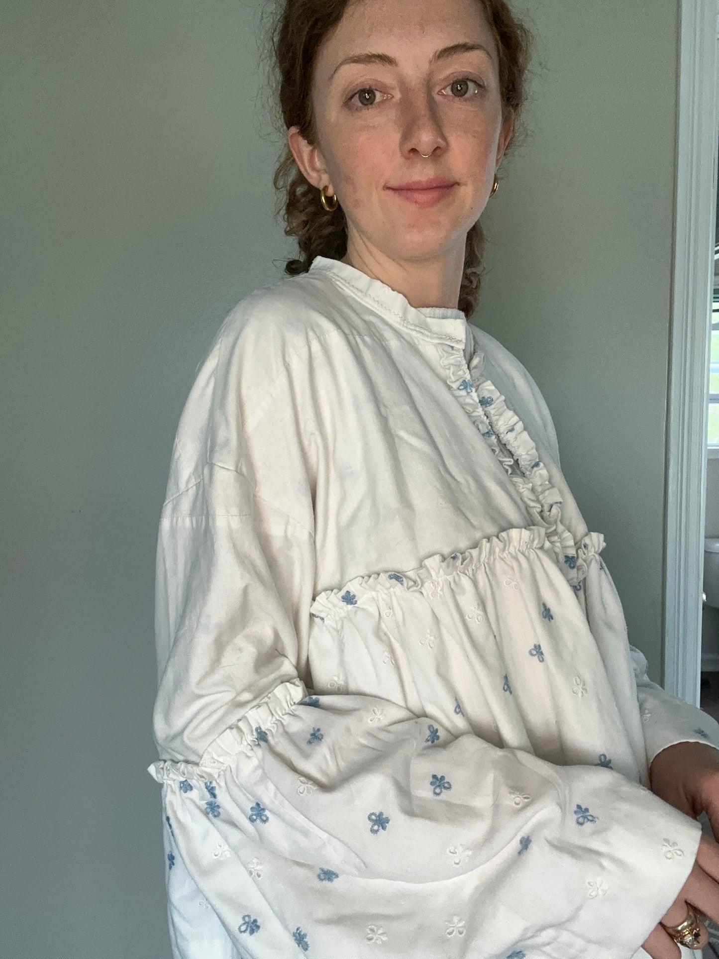 Upcycled Blue + White Eyelet Cardigan