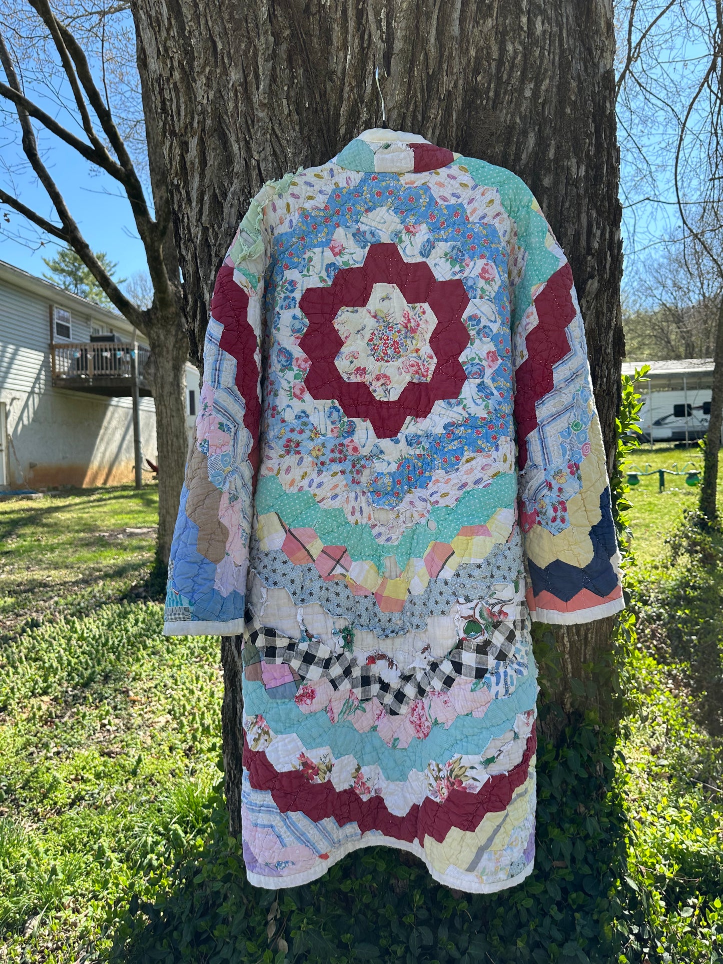 upcycled not your grandma's quilt coat/duster
