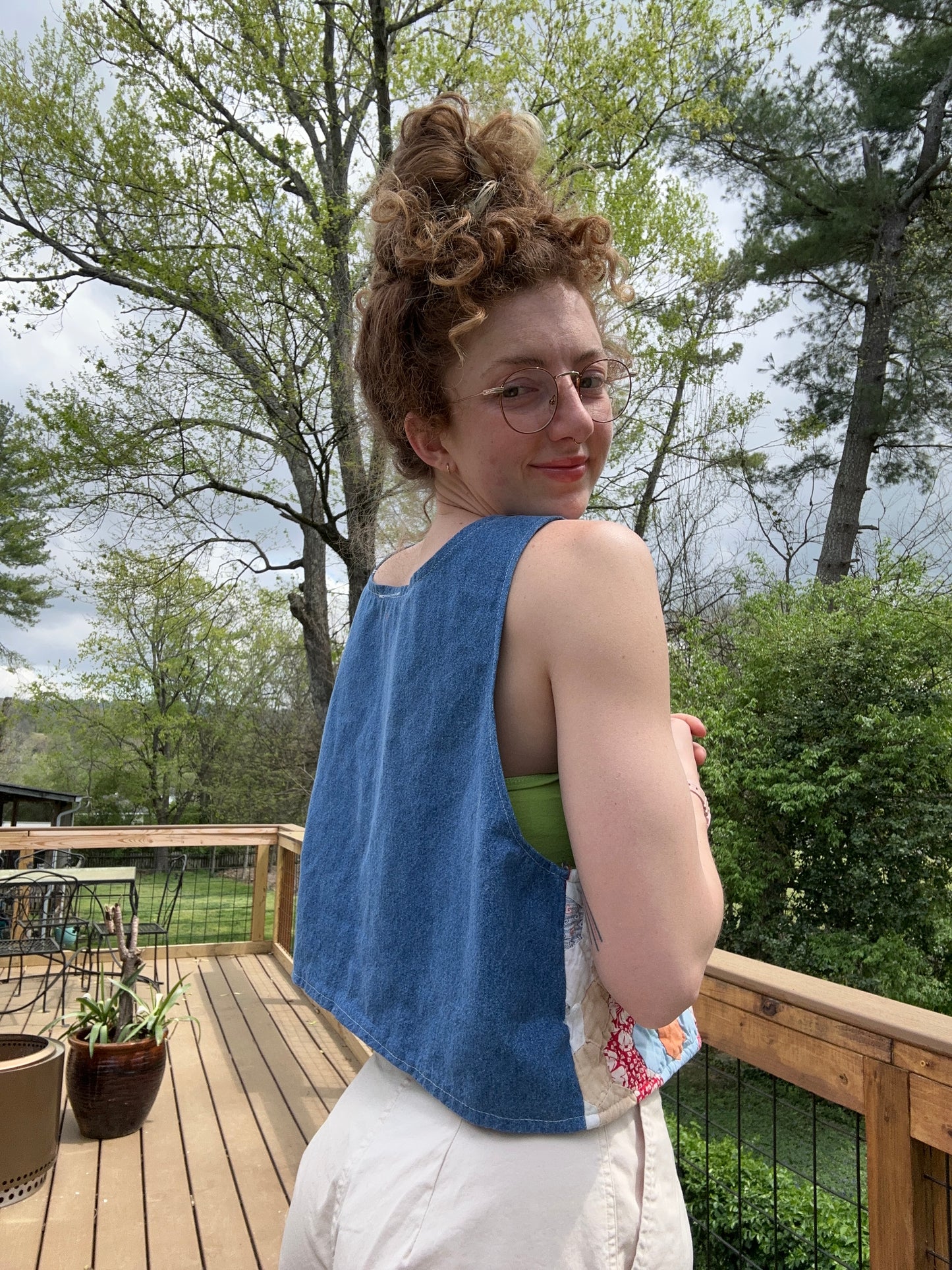 upcycled dark denim quilted vest