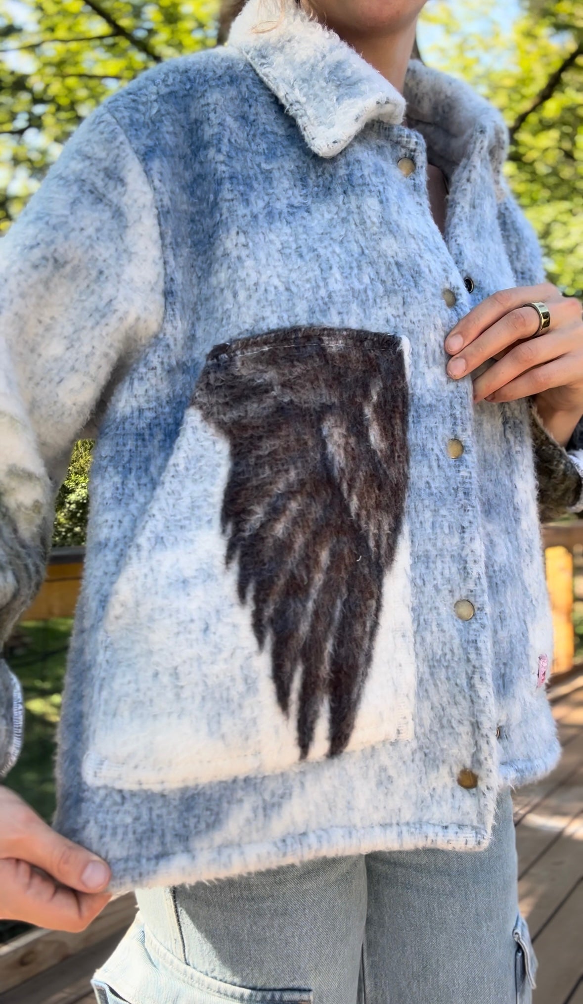 upcycled Biederlack Geese In Flight blanket coat
