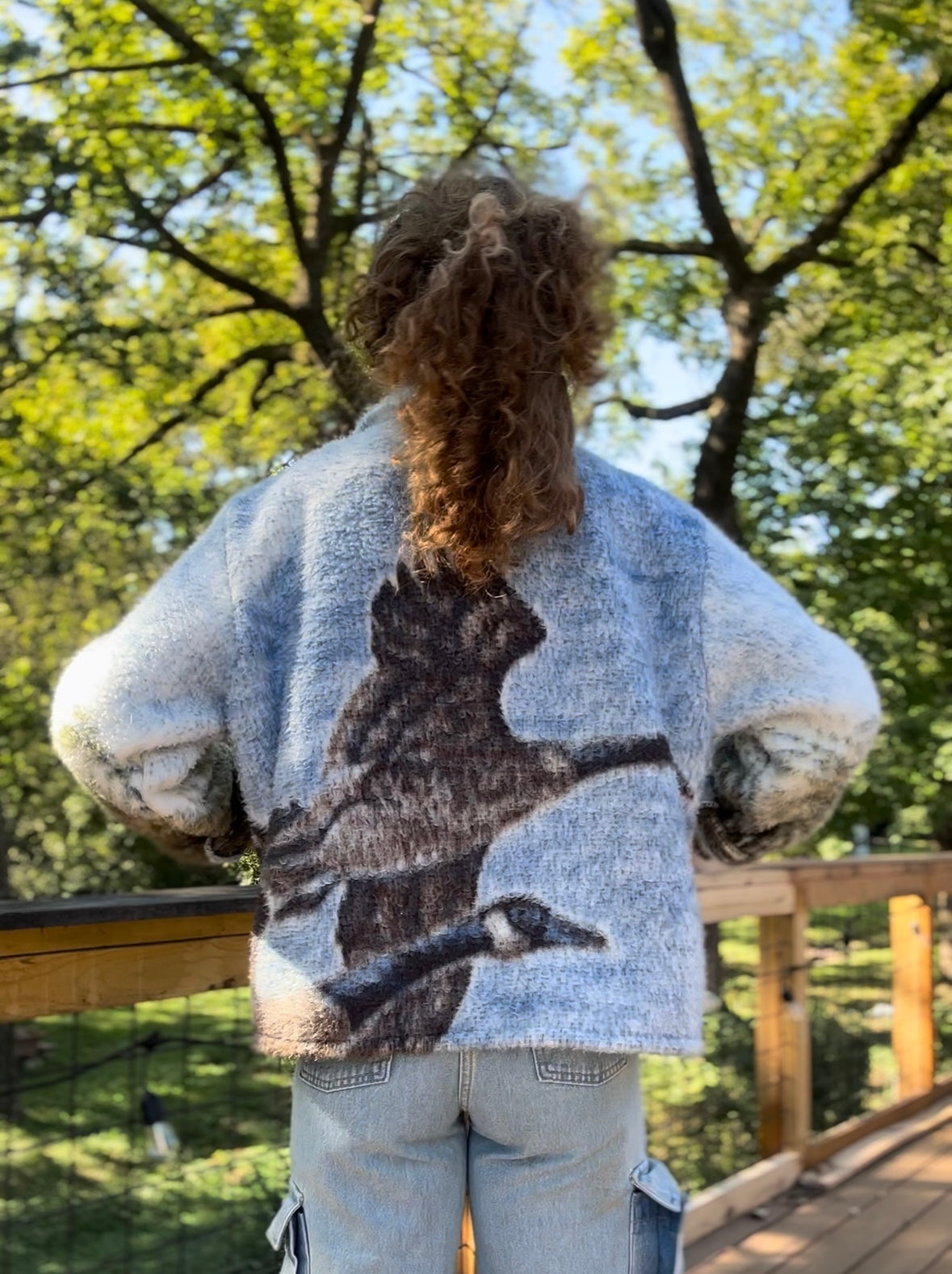 upcycled Biederlack Geese In Flight blanket coat