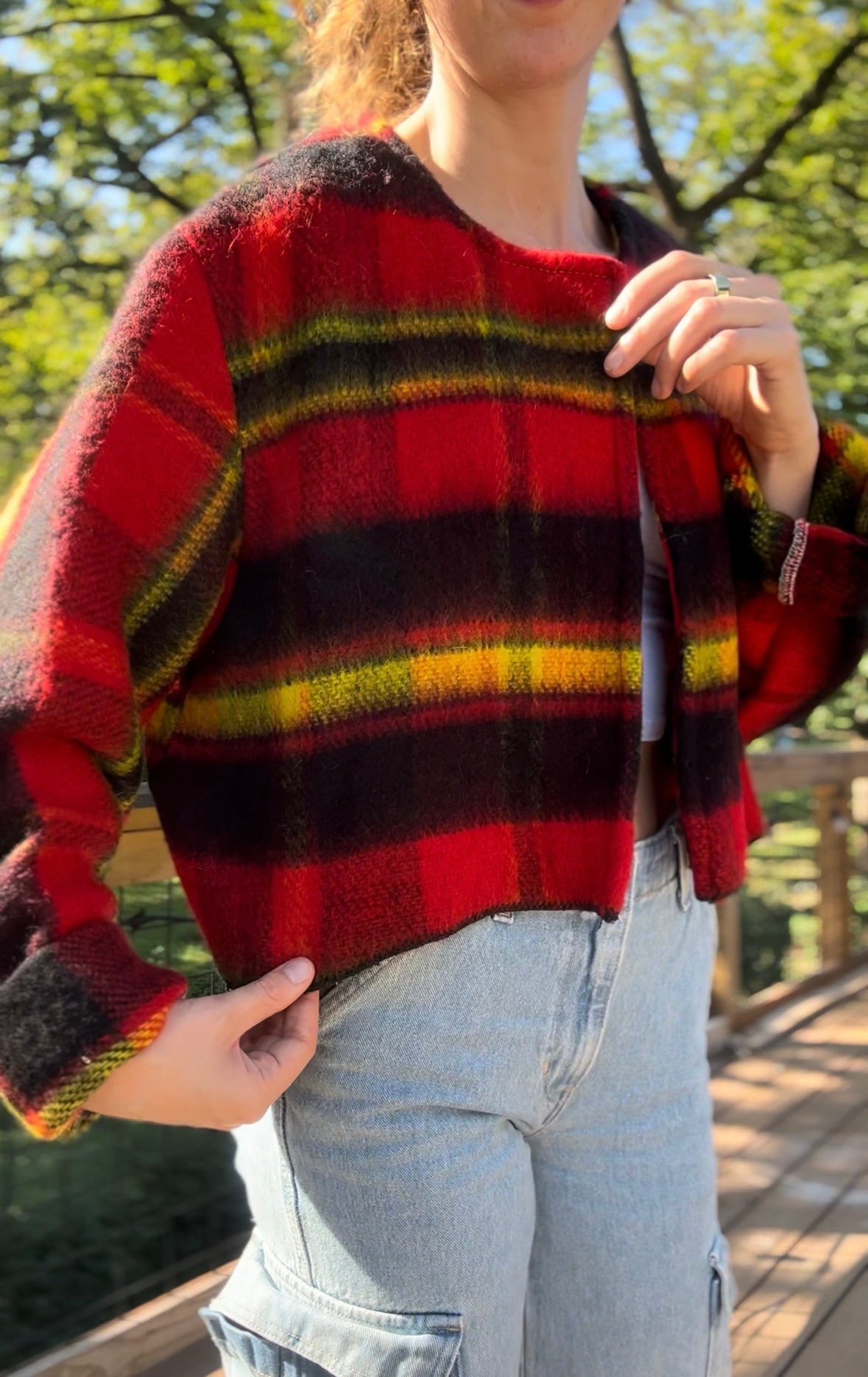 upcycled vintage plaid blanket jacketa