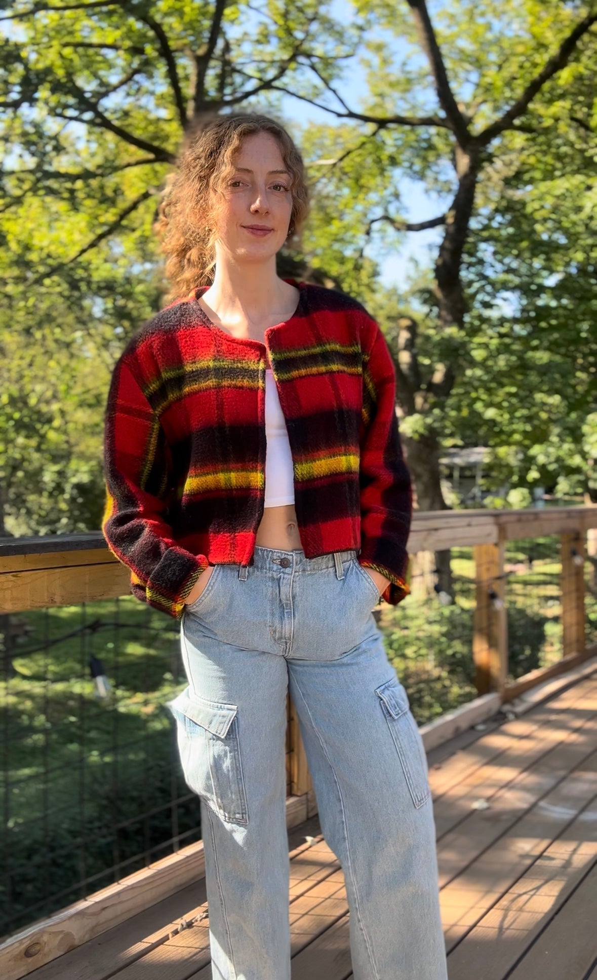 upcycled vintage plaid blanket jacketa