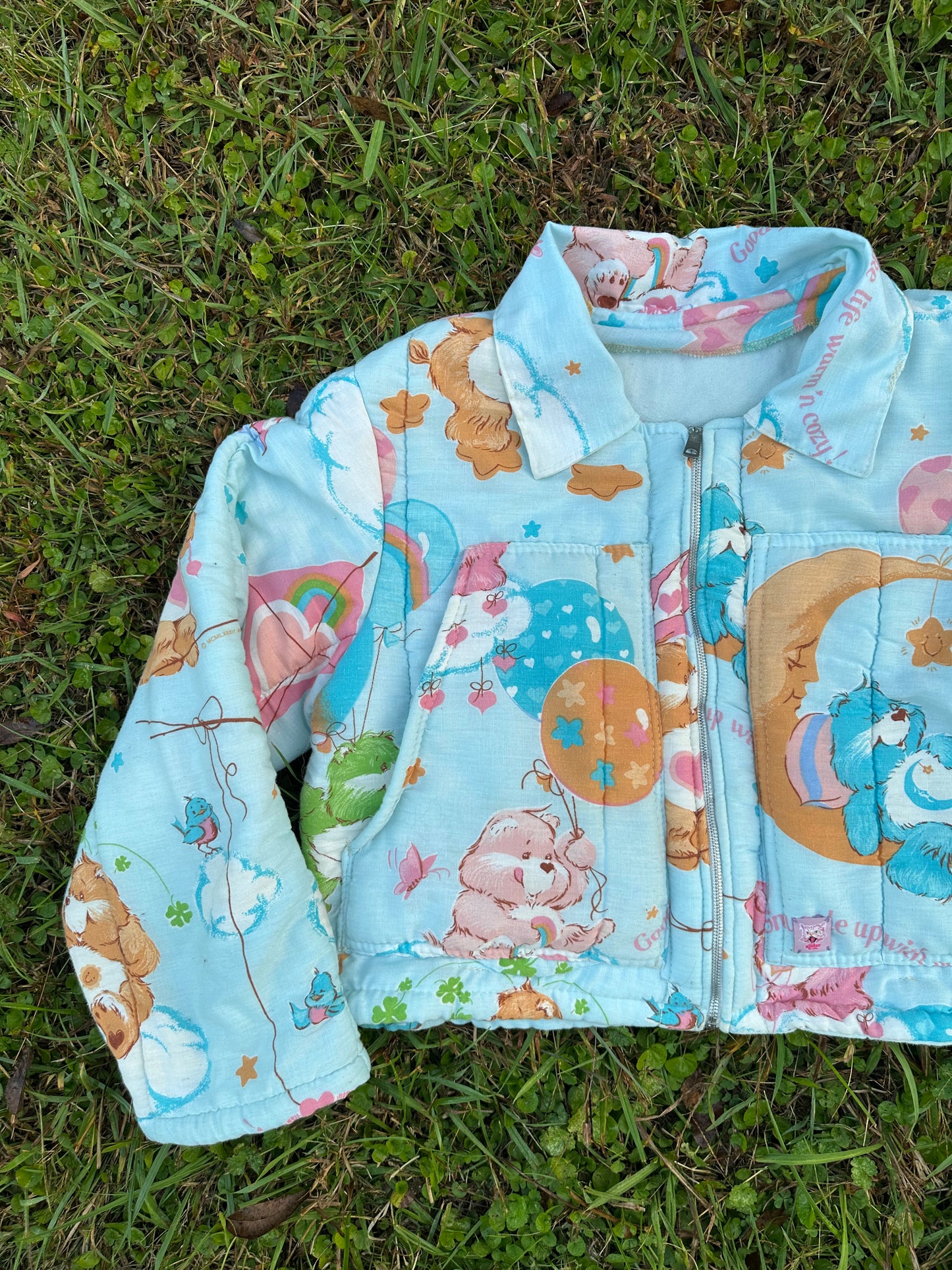 upcycled vintage carebears sleeping bag coat