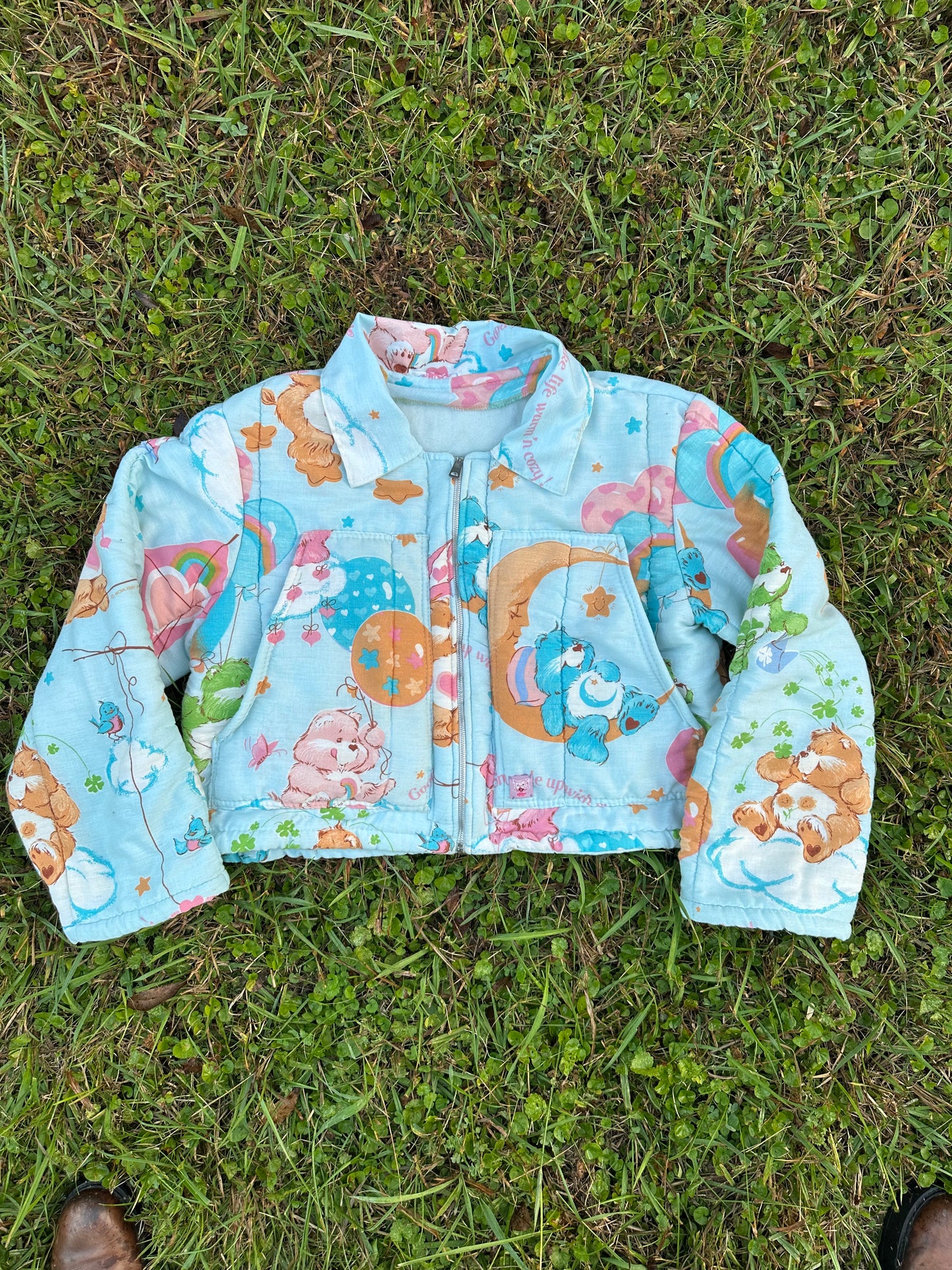 upcycled vintage carebears sleeping bag coat