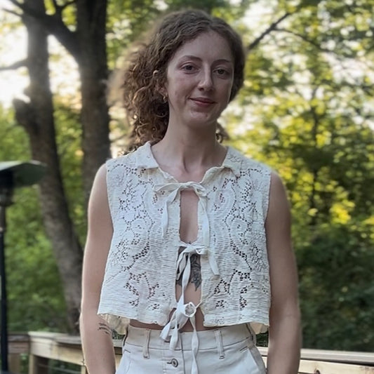 upcycled vintage scranton 100% cotton lace tablecloth front tie vest