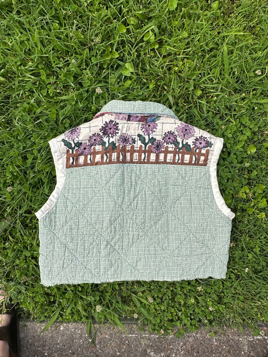 upcycled vintage quilt vest with flower yoke