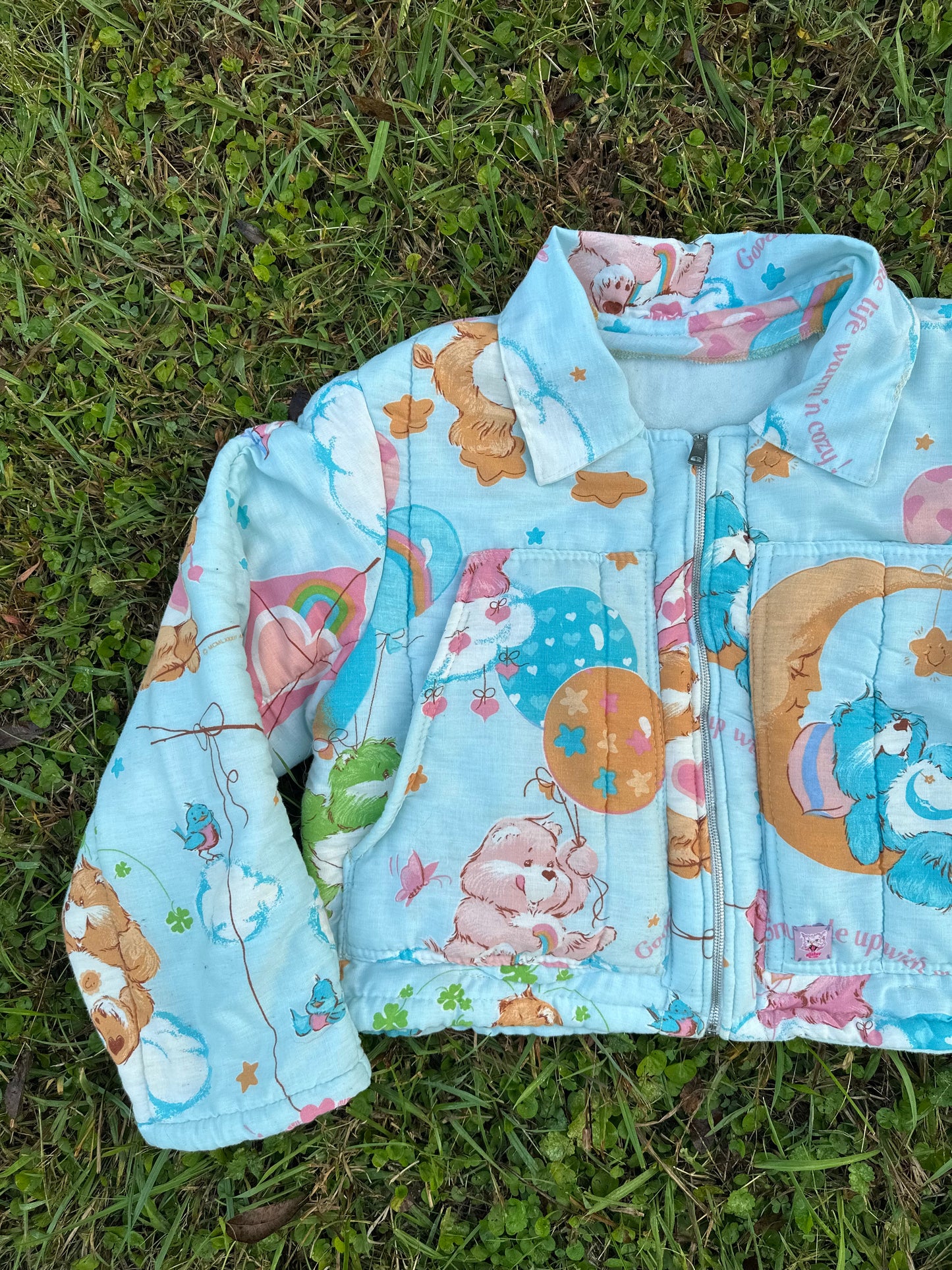 upcycled vintage carebears sleeping bag coat