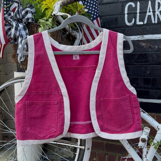 upcycled pink denim vest