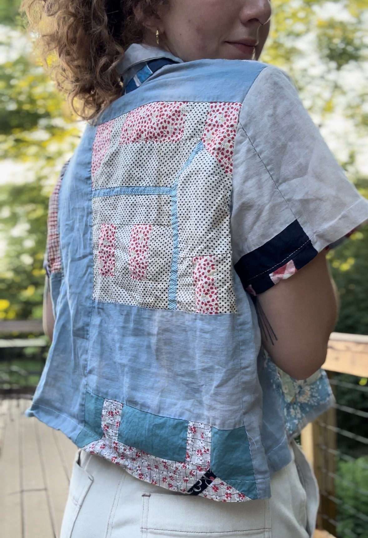 upcycled house quilt topper button up