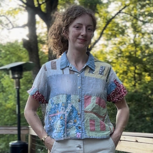 upcycled house quilt topper button up