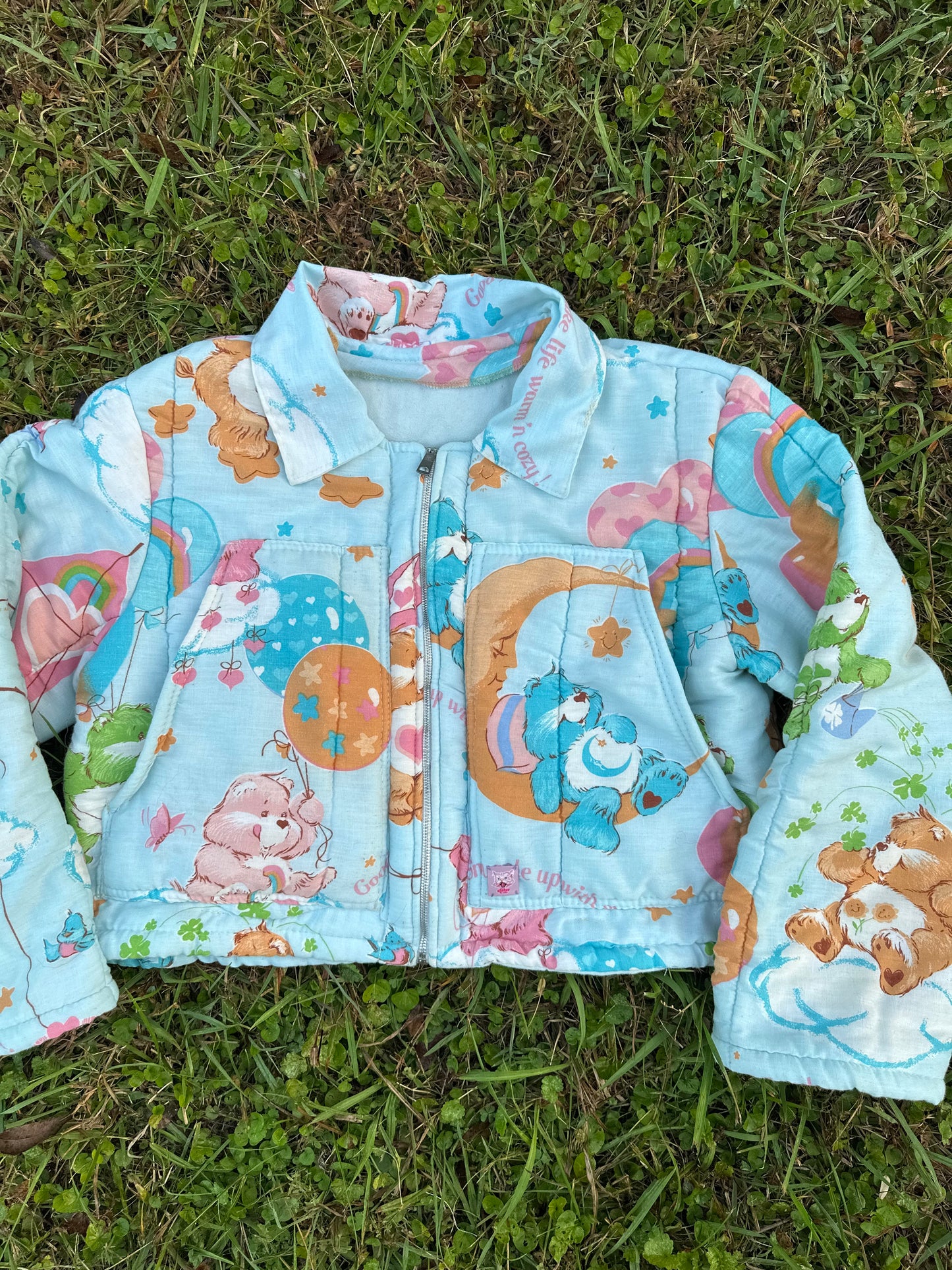upcycled vintage carebears sleeping bag coat