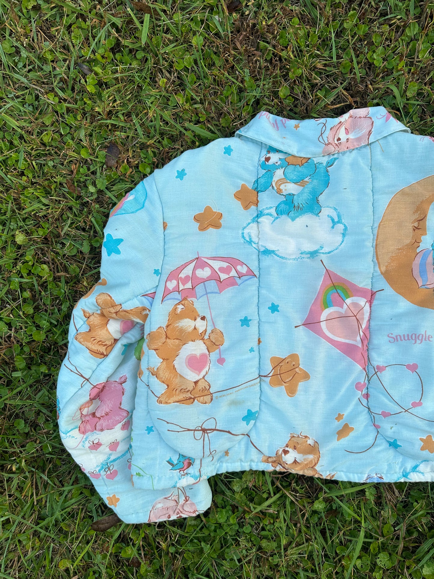upcycled vintage carebears sleeping bag coat