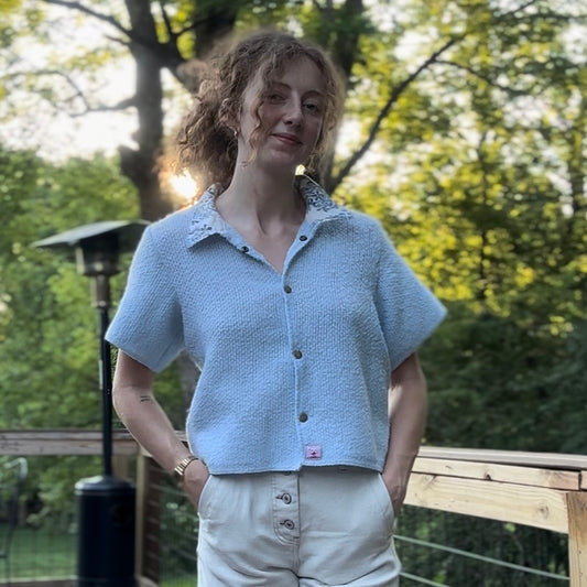 upcycled blue blanket button up