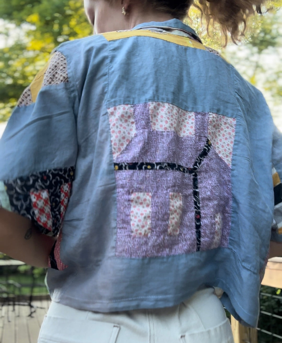 upcycled house quilt topper button up