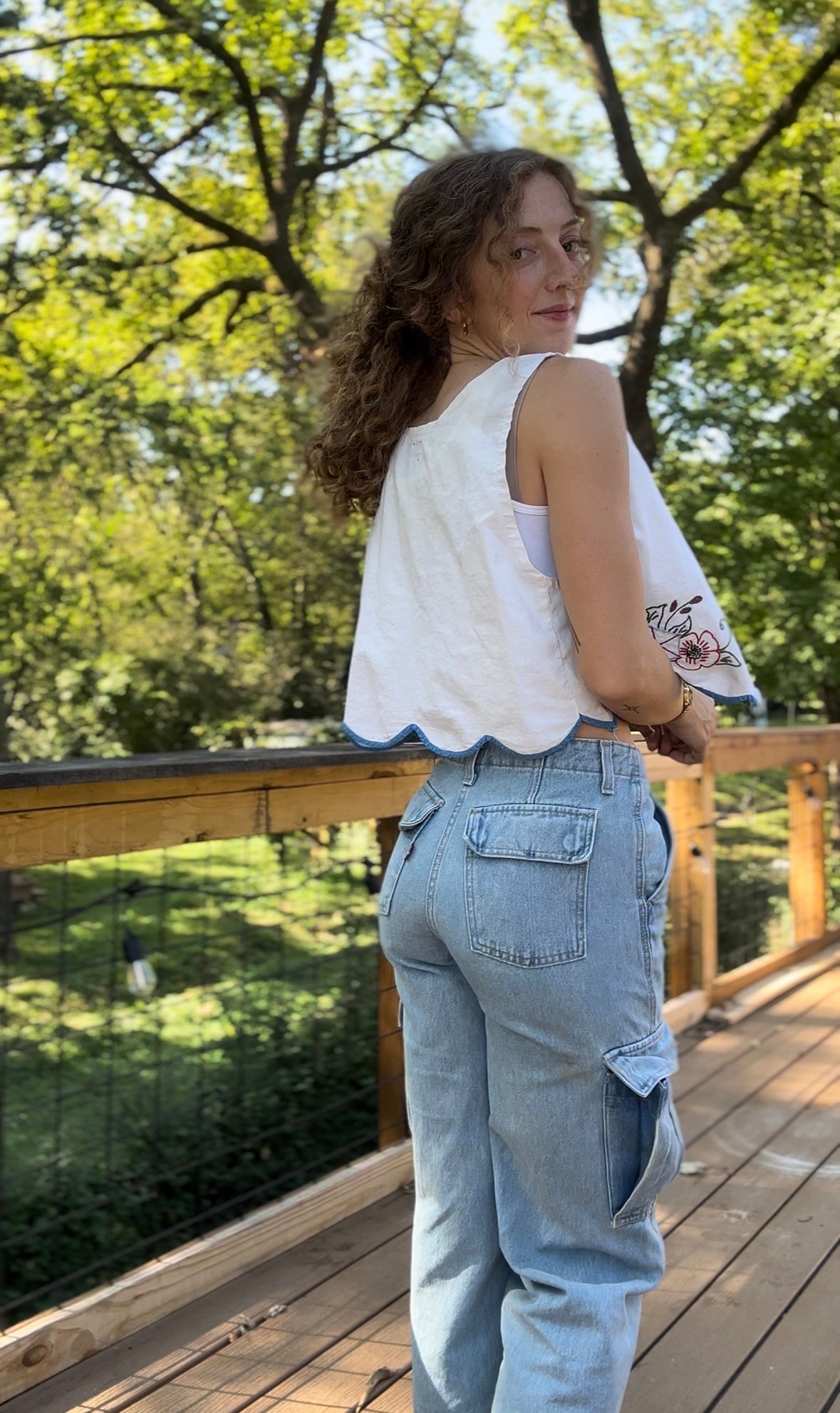 upcycled hand embroidered morning glory vest