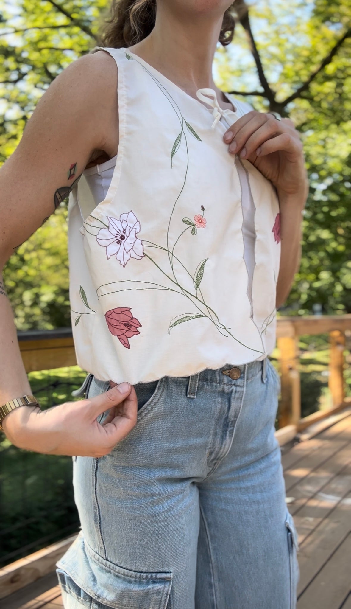 upcycled vintage tablelcoth vest