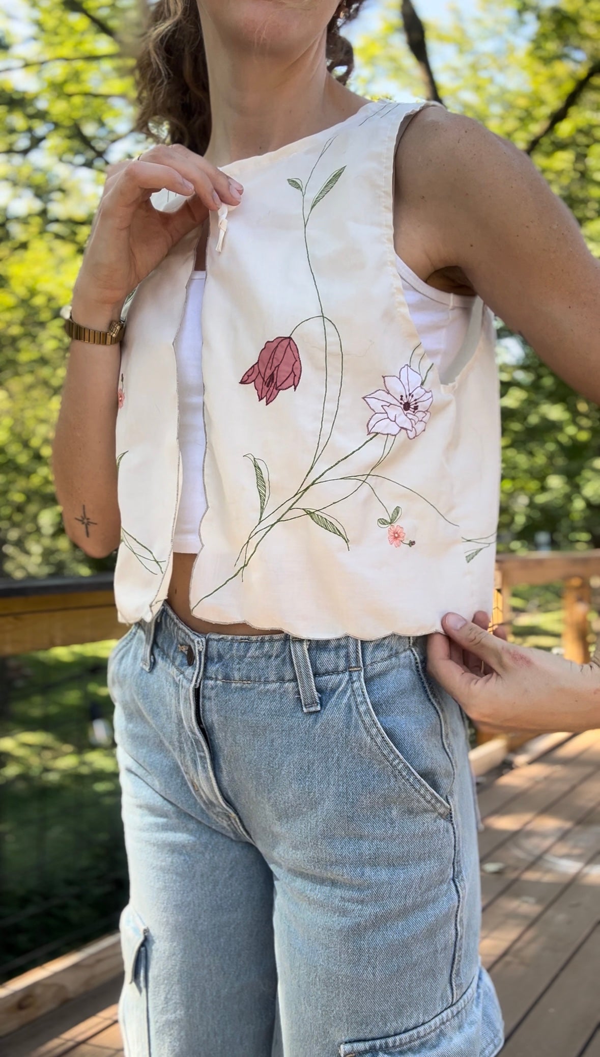 upcycled vintage tablelcoth vest