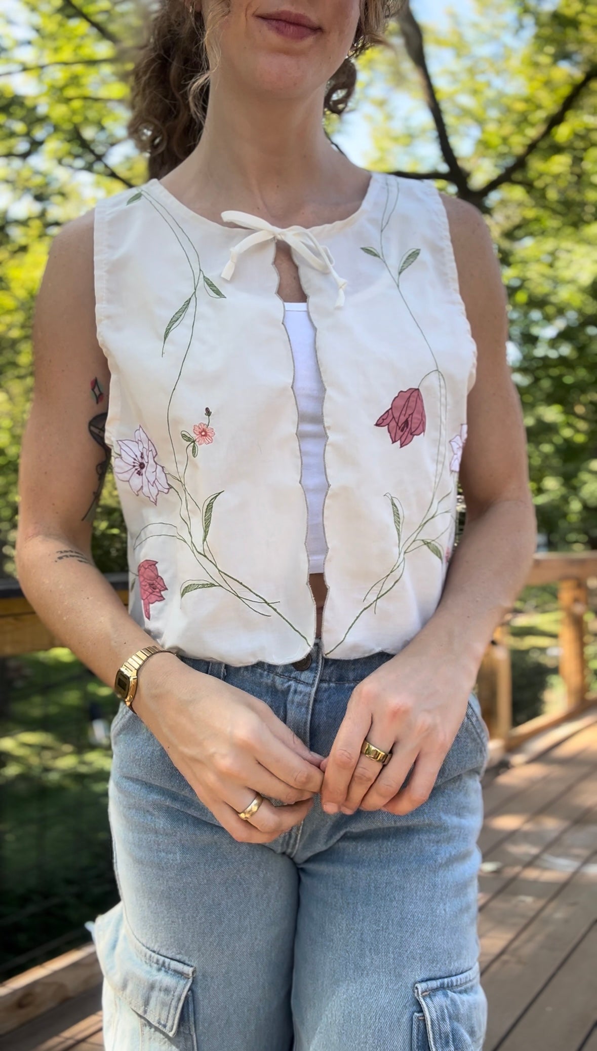 upcycled vintage tablelcoth vest