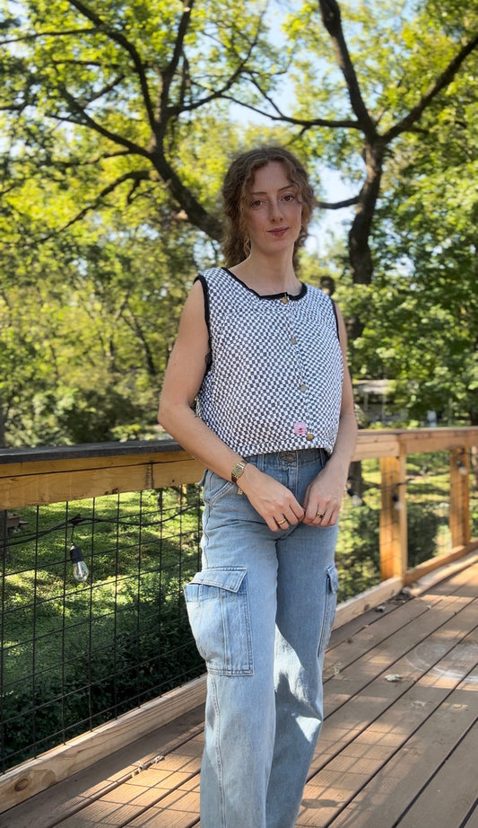 upcycled vintage checkered quilt vest