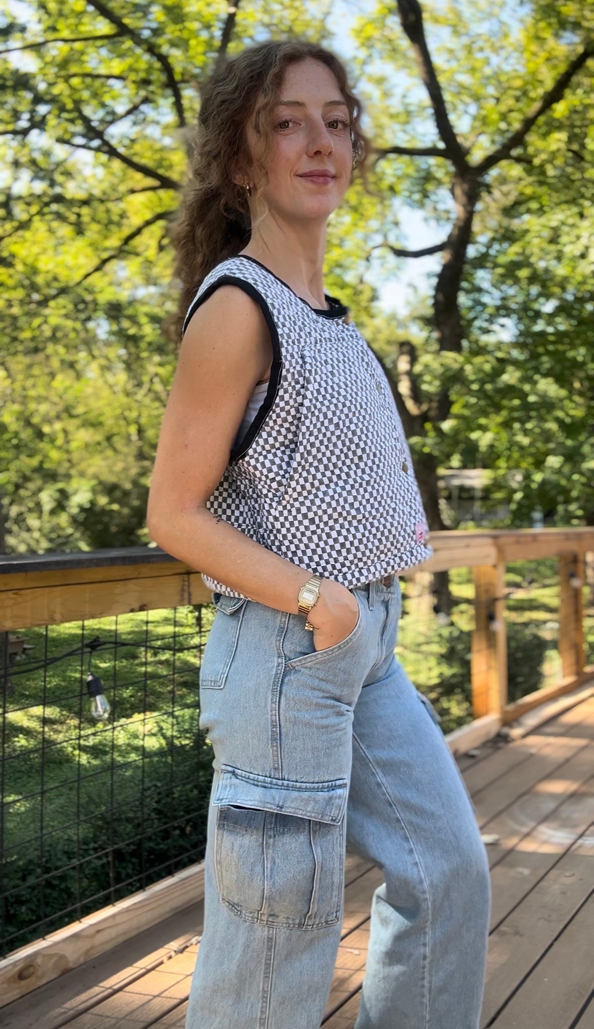 upcycled vintage checkered quilt vest
