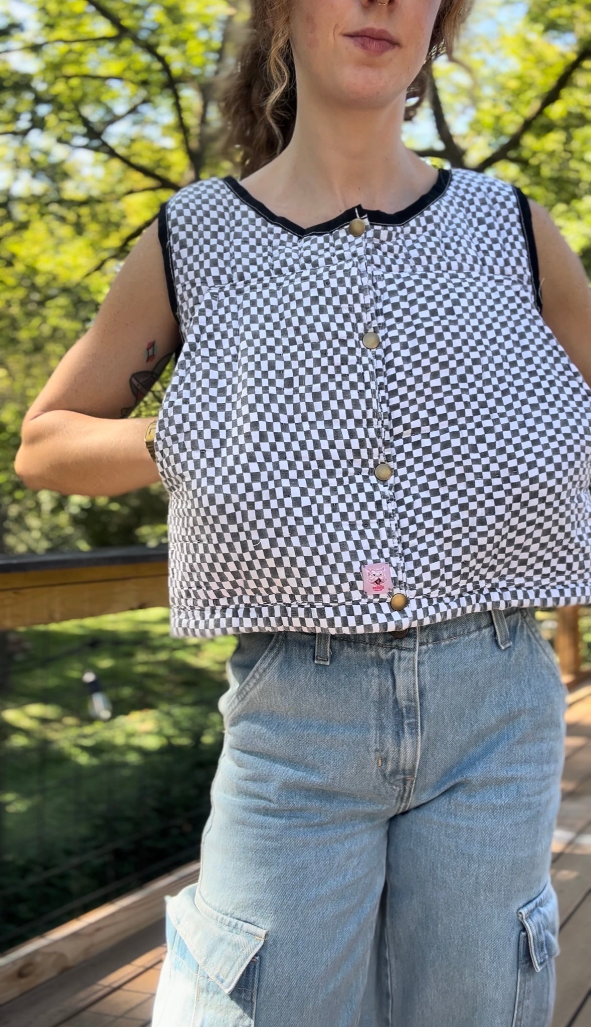 upcycled vintage checkered quilt vest