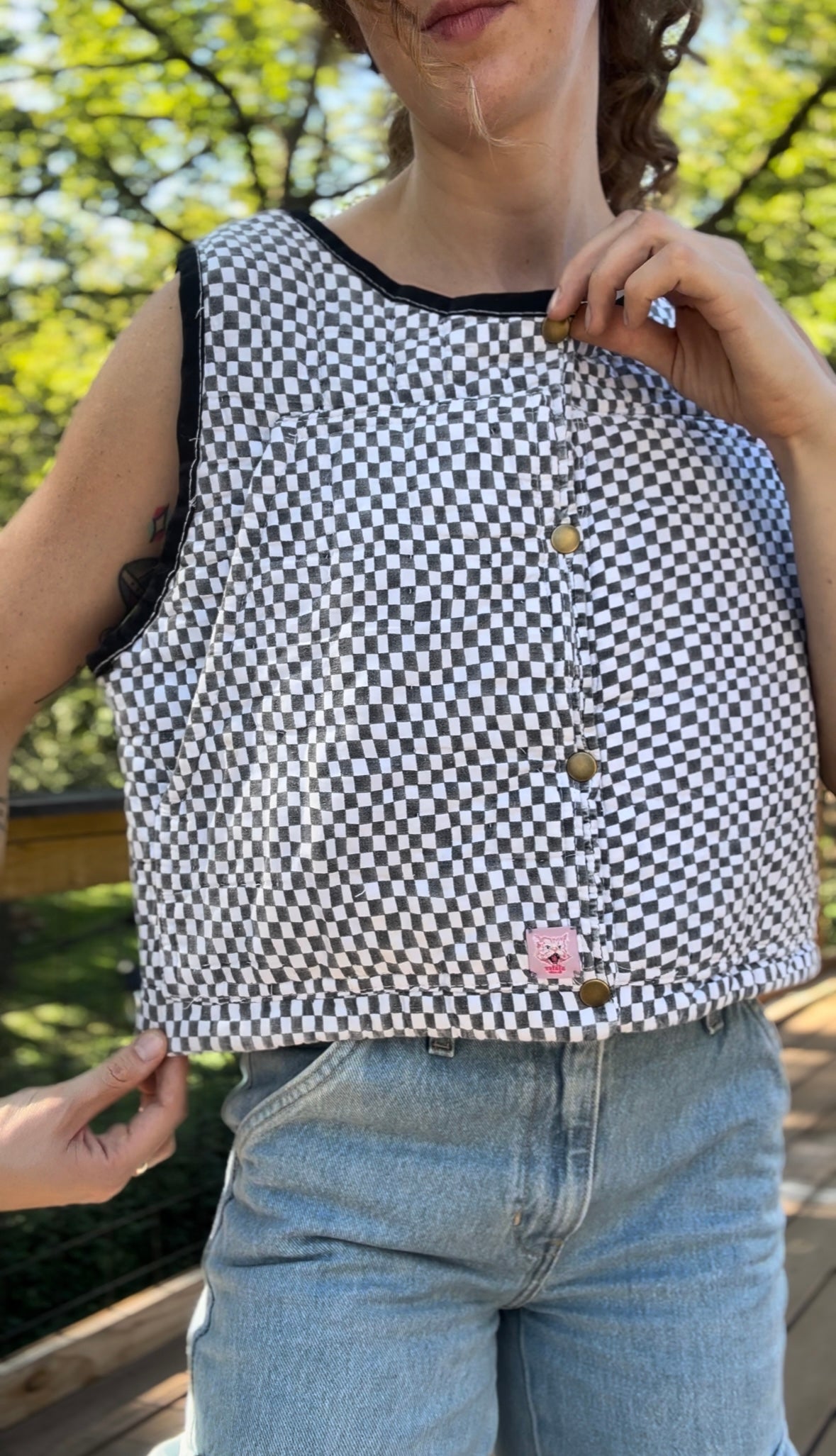 upcycled vintage checkered quilt vest