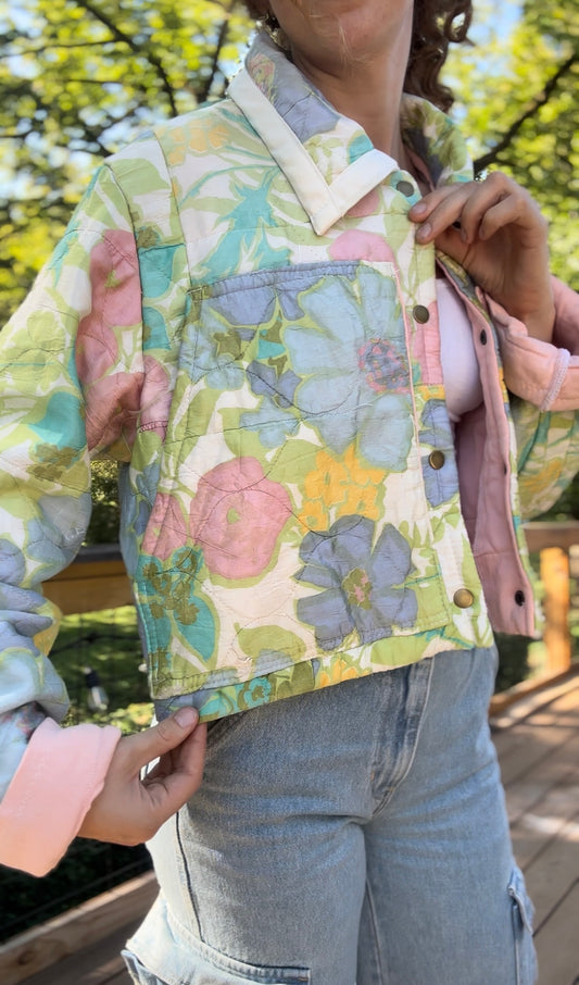 upcycled vintage silk/satin blanket coat