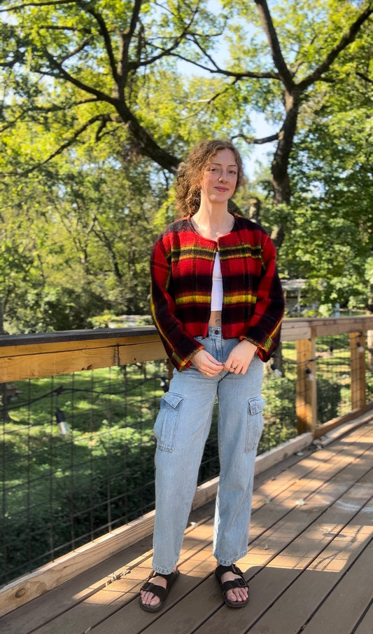 upcycled vintage plaid blanket jacketa